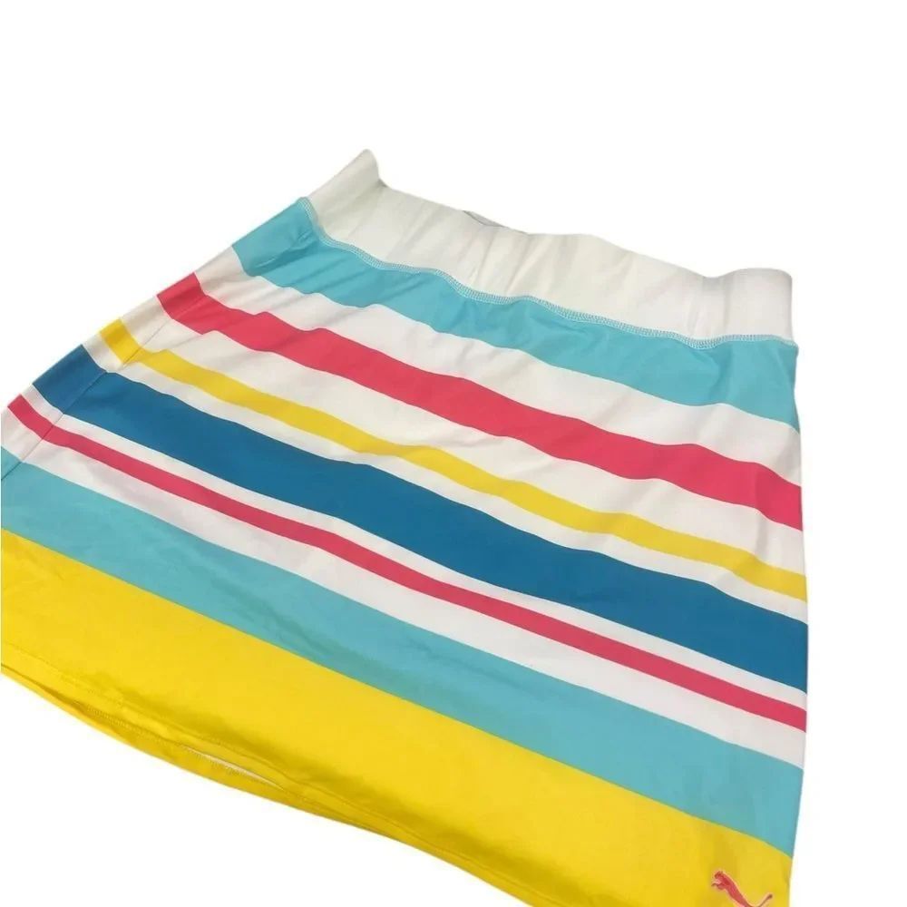 Puma Multicolor Striped Athletic Skirt - White, Yellow, Blue, Pink, Teal